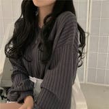 チャコール | ショート丈V薄手Vネックニット カジュアル シンプル | SLENDER