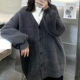 チャコール | ファーニットカーディガン オーバーサイズ 上品 | SLENDER