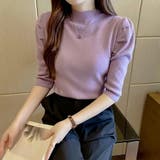 パープル | 5分袖パワーショルダーニット かわいい おしゃれ | SLENDER