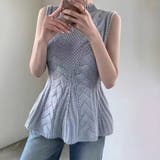 ケーブル編みペプラムノースリーブニットトップス ベスト シンプル | SLENDER | 詳細画像2