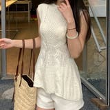 アイボリー | ケーブル編みペプラムノースリーブニットトップス ベスト シンプル | SLENDER