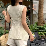 ケーブル編みペプラムノースリーブニットトップス ベスト シンプル | SLENDER | 詳細画像5