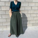 チャコール | コットン100％フレアワイドパンツ リネンタッチ リネン風 | SLENDER