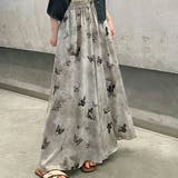 A(バタフライ） | スカート風シフォンワイドパンツ 水墨画風 バタフライ | SLENDER