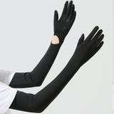 ブラック | 指先までしっかりUV手袋仕様ロングアームカバー 滑り止め付き手袋 接触冷感 | SLENDER