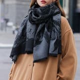 ブラック | 総柄大判カシミヤタッチストール マフラー ひざ掛け | SLENDER