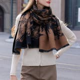 ブラウン | 総柄大判カシミヤタッチストール マフラー ひざ掛け | SLENDER