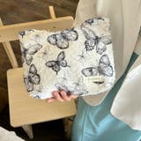 ブラック | バタフライ柄マルチポーチ 化粧品収納 メイク道具 | SLENDER