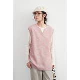 PINK | 刺繍ベストチェーンステッチ チュニックニットベスト秋冬キーネックベスト | On One's Own