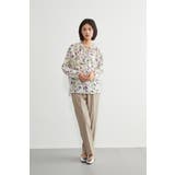 麻混花柄フリルVネックブラウスリボン付きブラウス 長袖トップス | On One's Own | 詳細画像10