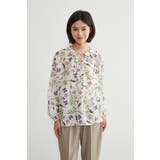 麻混花柄フリルVネックブラウスリボン付きブラウス 長袖トップス | On One's Own | 詳細画像9