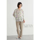 麻混花柄フリルVネックブラウスリボン付きブラウス 長袖トップス | On One's Own | 詳細画像13