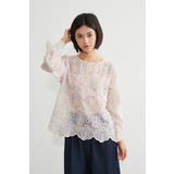 むら染めスカラップ刺繍長袖ラウンドネックシアーブラウス | On One's Own | 詳細画像12