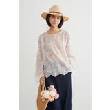 むら染めスカラップ刺繍長袖ラウンドネックシアーブラウス | On One's Own | 詳細画像11