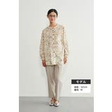 レディースフリルプリントブラウス綿100長袖シャツバンドカラー | On One's Own | 詳細画像5