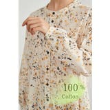 レディースフリルプリントブラウス綿100長袖シャツバンドカラー | On One's Own | 詳細画像7