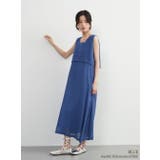 BLUE | ジャガードシフォンレイヤード風フレアワンピースドレスノースリーブ裏地付き | On One's Own