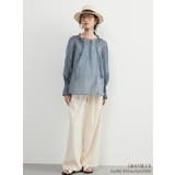 GRAYBLUE | 超軽シアーブラウス長袖トップスタックデザインエレガントきれいめ | On One's Own