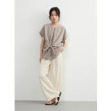 ノット結び半袖トップス前タックシンプルブラウスレディースラウンドネック | On One's Own | 詳細画像11 