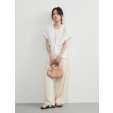 ノット結び半袖トップス前タックシンプルブラウスレディースラウンドネック | On One's Own | 詳細画像12 