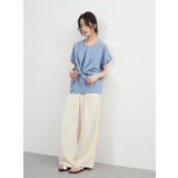 ノット結び半袖トップス前タックシンプルブラウスレディースラウンドネック | On One's Own | 詳細画像10 