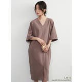 LATTE | シンプルエレガントVネック半袖ワンピースワイドスリーブミニマム裾スリット | On One's Own