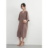 シンプルエレガントVネック半袖ワンピースワイドスリーブミニマム裾スリット | On One's Own | 詳細画像11