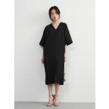 シンプルエレガントVネック半袖ワンピースワイドスリーブミニマム裾スリット | On One's Own | 詳細画像12