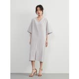 シンプルエレガントVネック半袖ワンピースワイドスリーブミニマム裾スリット | On One's Own | 詳細画像10