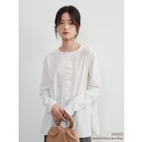 WHITE | フリル前立て異素材ドッキングトップス長袖ブラウスカットソー | On One's Own