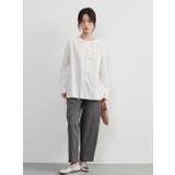 フリル前立て異素材ドッキングトップス長袖ブラウスカットソー | On One's Own | 詳細画像10 