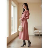 ワンピースパイピングディテール長袖 ギャザーエレガントオケージョン | On One's Own | 詳細画像7 