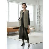 太ストライプバイカラーVネック長袖ワンピースシンプル | On One's Own | 詳細画像12