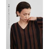 BROWN | 太ストライプバイカラーVネック長袖ワンピースシンプル | On One's Own