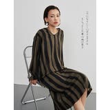 太ストライプバイカラーVネック長袖ワンピースシンプル | On One's Own | 詳細画像8