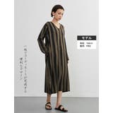 太ストライプバイカラーVネック長袖ワンピースシンプル | On One's Own | 詳細画像2