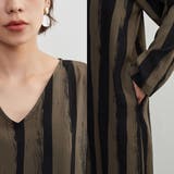 太ストライプバイカラーVネック長袖ワンピースシンプル | On One's Own | 詳細画像5