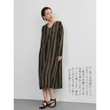 太ストライプバイカラーVネック長袖ワンピースシンプル | On One's Own | 詳細画像4