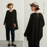 袖口スリット長袖リネン混シャツロングブラウストップス | On One's Own | 詳細画像4 