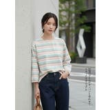 ラメボーダーラウンドネック9分袖ブラウス長袖トップスプルオーバー | On One's Own | 詳細画像11