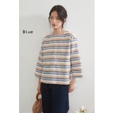 ラメボーダーラウンドネック9分袖ブラウス長袖トップスプルオーバー | On One's Own | 詳細画像5