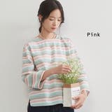 PINK | ラメボーダーラウンドネック9分袖ブラウス長袖トップスプルオーバー | On One's Own