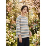 ラメボーダーラウンドネック9分袖ブラウス長袖トップスプルオーバー | On One's Own | 詳細画像2