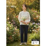 ラメボーダーラウンドネック9分袖ブラウス長袖トップスプルオーバー | On One's Own | 詳細画像3