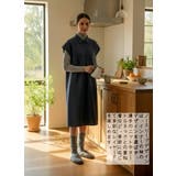 BLUE | 多ボタンノースリーブAラインピーチスキンワンピースチュニック | On One's Own