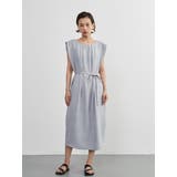 GRAY | ドレッシーワイドショルダーノースリーブワンピースタックデザイン | On One's Own