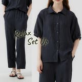 半袖ブラウスとコクーンパンツのセットアップストライプ総ゴムポケット付き | On One's Own | 詳細画像4 