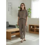 LATTE | 半袖ブラウスとコクーンパンツのセットアップストライプ総ゴムポケット付き | On One's Own