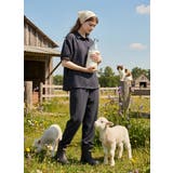 NAVY | 半袖ブラウスとコクーンパンツのセットアップストライプ総ゴムポケット付き | On One's Own