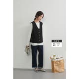 Vネック多ボタンベストノースリーブレイヤードジレ | On One's Own | 詳細画像7